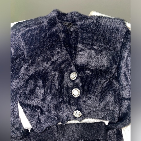 Revolve NBD Grace Fuzzy Cardigan Skirt Set Black - Picture 9 of 11